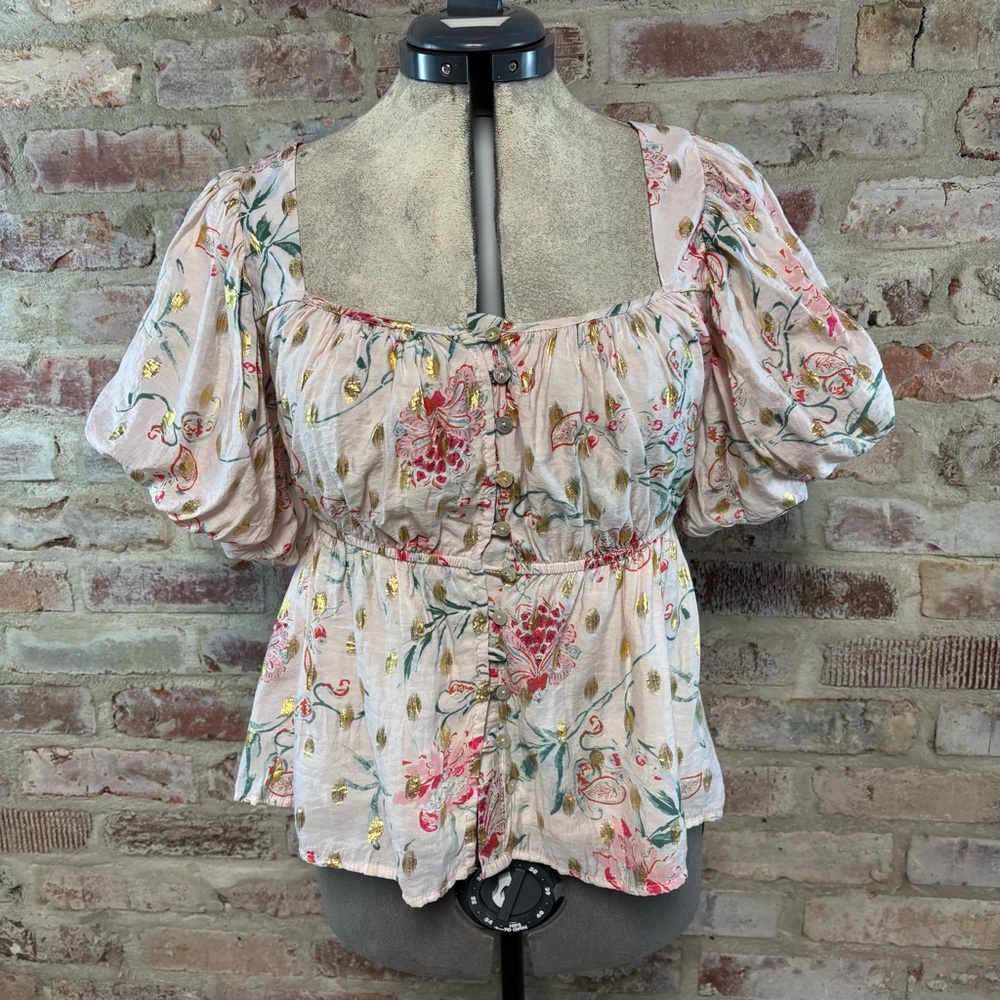 Big hit puff sleeve pink blouse small